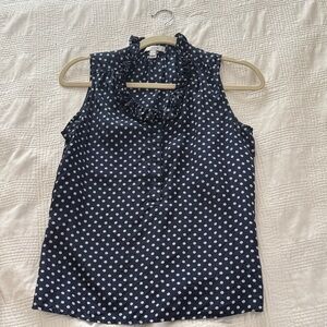 J. Crew Navy Polka Dot Ruffle Blouse